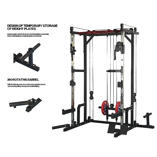 AiAigpt Squat Rack Power Cage with LAT Pulldown 1400 lb Capacity Orange+Black