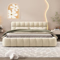 Jintop Queen Size Linen Upholstered Platform Bed Beige