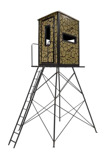 MUDDY Gunner Box Blind with Deluxe 10' Tower, Steel Wall Construction, Cracked Mud Camo Multi