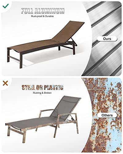 Crestlive Products 4PCS Outdoor Chaise Lounge Chairs Set with Side Tables, Adjustable Recliner Brown