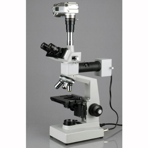 AmScope 40X-1000X Two Light Metallurgical Microscope with 1.3MP Digital Camera Blue