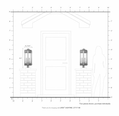 Livex Lexington 3 Light Outdoor Post Top Lantern Natural Brass