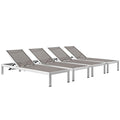 Modway Shore Aluminum Textilene® Mesh Outdoor Patio Chaise Lounge Chairs Set of Four Grey