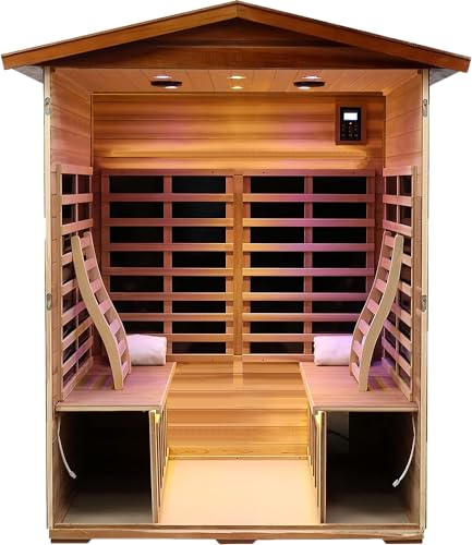 HFYee Infrared Sauna Box 4 Person Indoor Outdoor Sauna Room Natural