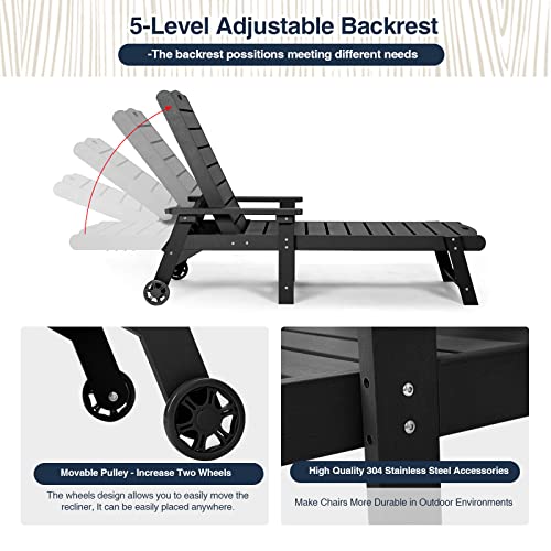 hOmeQomi Lounge Chair Set of 2 Adjustable Backrest All Weather Waterproof Black