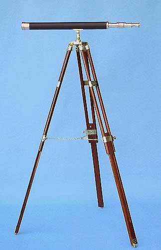 Nagina International 30" Polished Brass Nautical Telescope with Leather Sheath on Hardwood Tripod