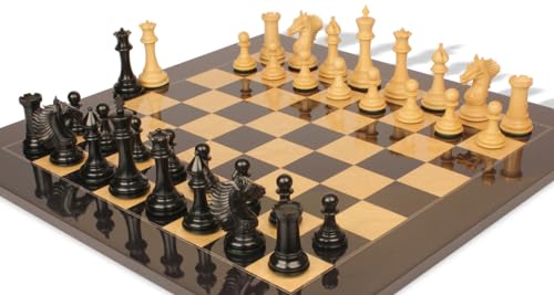 The Chess Store Copenhagen Staunton Chess Set Ebony & Boxwood with Black & Ash Burl Board 4.5" King