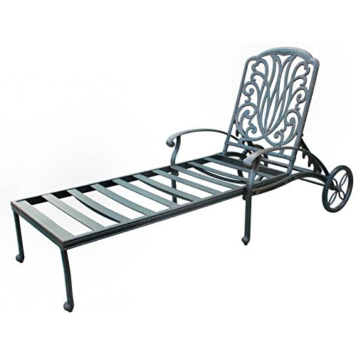 Patio Land Elizabeth Outdoor Patio 3pc Chaise Lounges Set Dark Bronze Cast Aluminum Walnut