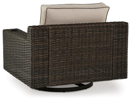 Signature Design by Ashley Coastline Bay Casual Outdoor Swivel Lounge with Cushion, Beige & Dark Brown