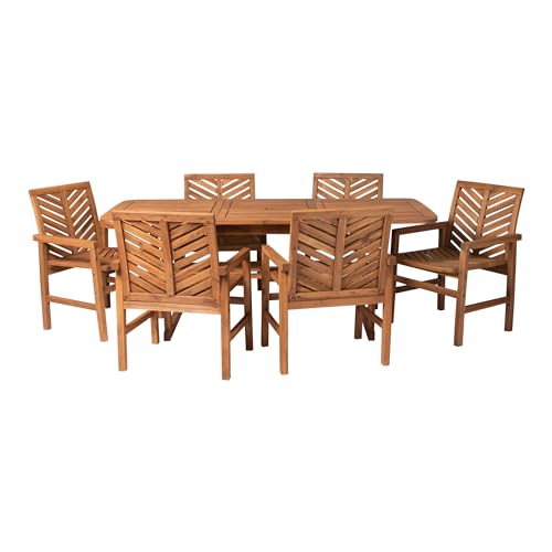 Walker Edison 7-Piece Outdoor Wood Chevron Patio Dining Set Brown