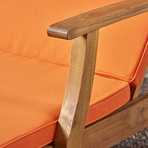 Great Deal Furniture GDFStudio Double Chaise Lounge Acacia Wood Teak Finish Orange Cushions