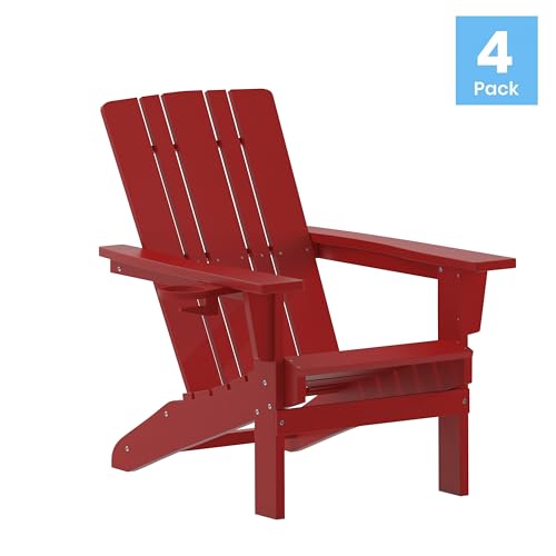 EMMA + OLIVER Haley Adirondack Chairs Set of 4 Weather Resistant Poly Resin Red