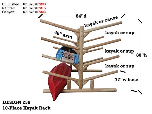 Log Kayak Rack 10-Place Kayak Rack Natural