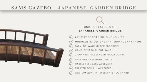 SamsGazebos Japanese Style Arched Wood Garden Bridge 8-Feet Brown