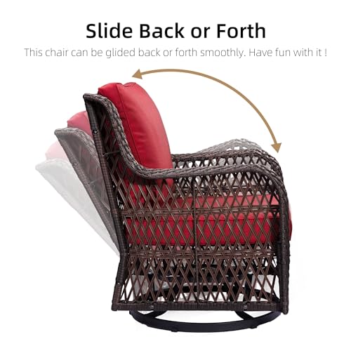 IDEALHOUSE 2024 Patio Furniture Bistro Set 3-Piece Swivel Rocking Wicker Chairs Red