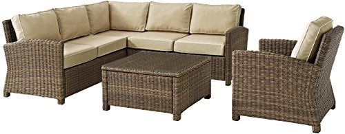Crosley Furniture Bradenton 5-Piece Outdoor Sectional Sofa Set Brown with Sand Cushions