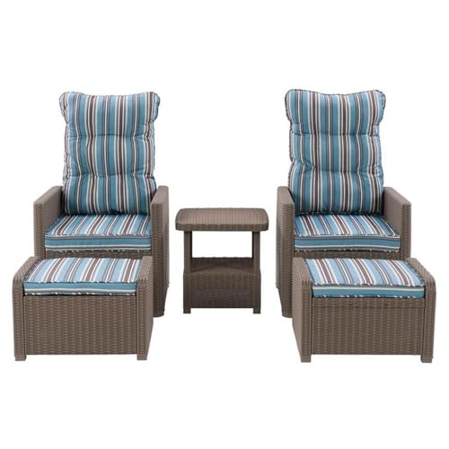 CorLiving Lake Front 5pc Light Brown Rattan Patio Recliner Set