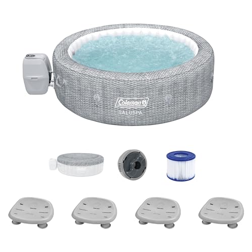 Coleman SaluSpa Sicily AirJet Hot Tub with Bestway Non-Slip Spa Seat Set, Gray