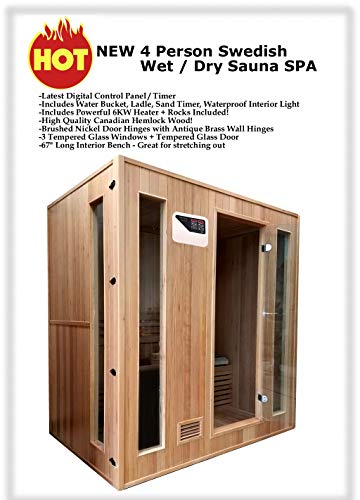 MCP Sauna Canadian Hemlock Wood Traditional Swedish 4 Person Indoor Sauna Spa 72