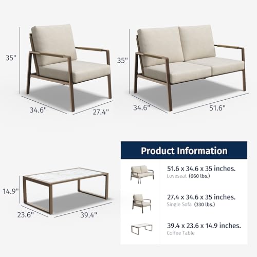 EAST OAK 4-Piece Patio Furniture Set Waterproof with Thick Cushions Apricot
