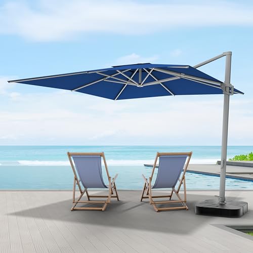 Midtown Umbrellas 9x9 Ft Outdoor Cantilever Patio Umbrella Silver Frame Sunbrella Dark Blue