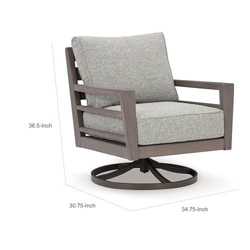 Benzara Karo Outdoor Swivel Lounge Chair with Cushions Gray and Brown