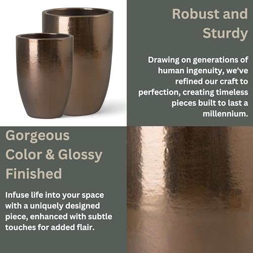 Emissary Gold Stoneware Round Planters Set of 2 23in L x 32in H