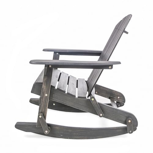 Benzara Outdoor Adirondack Rocking Chair Dark Gray