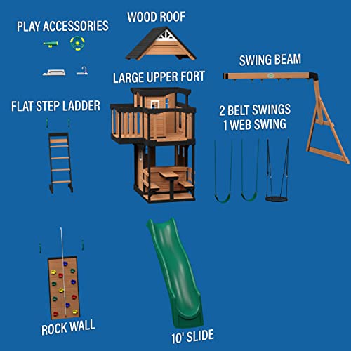 Backyard Discovery Canyon Creek Cedar Swing Set with Green Slide