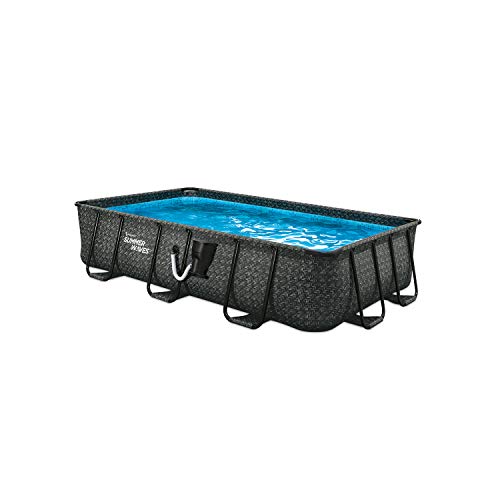 Summer Waves Elite Metal Frame Rectangular Above Ground Pool with Filter Pump and Ladder Gray