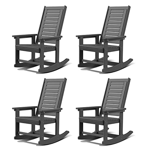 GREENVINES Outdoor Rocking Chairs Set of 4 Oversized High Back Grey