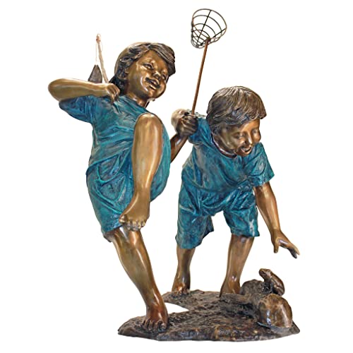 Design Toscano Double Trouble Fishing Boys Cast Bronze Garden Statue Two Tone Bronze & Verdigris