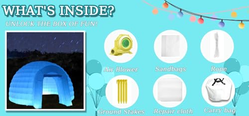 Younghome Inflatable Igloo Dome Tent with RGB LED Lights White