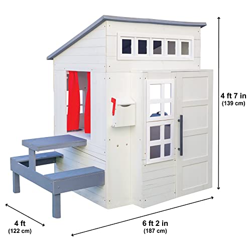 KidKraft Modern Outdoor Wooden Playhouse with Picnic Table, Mailbox, and Grill White