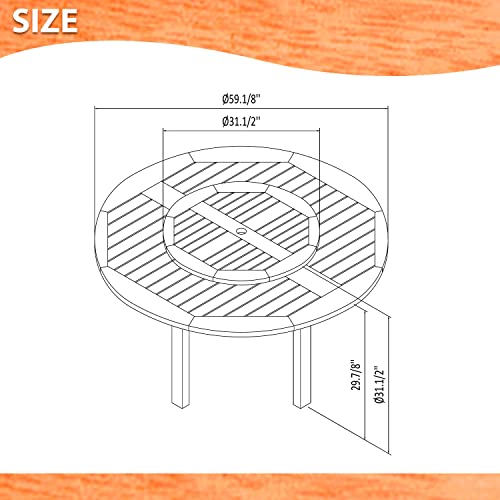 Amazonia Arezzo 7-Piece Outdoor Round Lazy Susan Dining Table Set Teak Finish