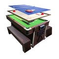 SIMBASHOPPING USA Pool Table 7FT Multigame Air Hockey + Table Tennis - Stark with Benches Green Brown