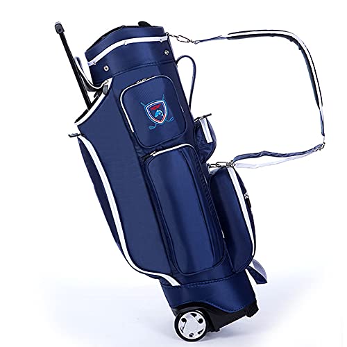 ACXZ Golf Clubs Cart Carry Bag with Wheels 5 Way Dividers, Lightweight Trolley Bag Blue