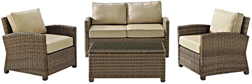 Crosley Furniture Bradenton 4-Piece Outdoor Loveseat Patio Furniture Set Brown with Sand Cushions