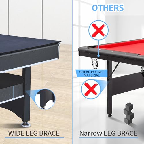 Zyerch 6-ft Pool Table with Table Tennis Top, Portable Billiards Table for Kids - Red with Black Felt