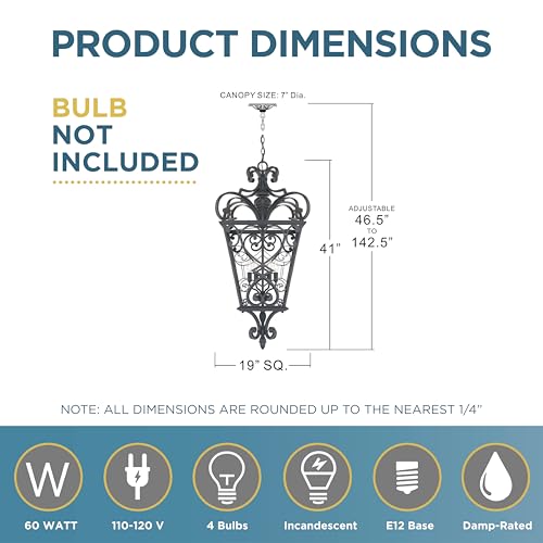 Quoizel Fort Quinn Outdoor Pendant Lighting 19 Inch 4-Light Marcado Black Chandelier