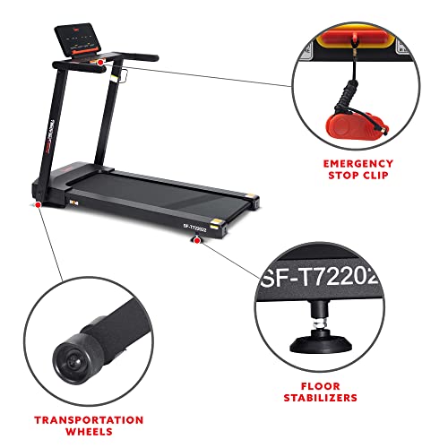 Sunny Health & Fitness Slim Folding Treadmill with 12-Level Auto Incline Black