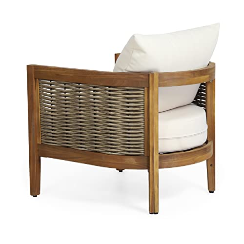 Merax Acacia Wood Wicker Club Chairs Set with Side Table Beige