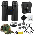 ZEISS 10x42 Conquest HD Binoculars Bundle Set for Bird Watching with Harness Strap, Camo Hat, Cleaning Cloth, Lens Wipes, and Floating Strap Black/Yellow
