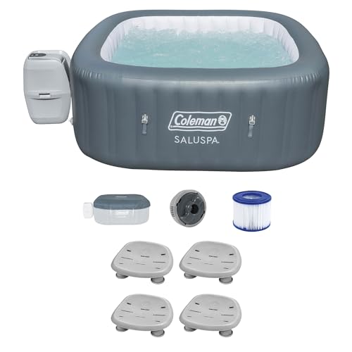 Bestway Coleman Hawaii AirJet Inflatable Hot Tub with EnergySense Cover Gray + SaluSpa Non-Slip Pool and Adjustable Spa Seats