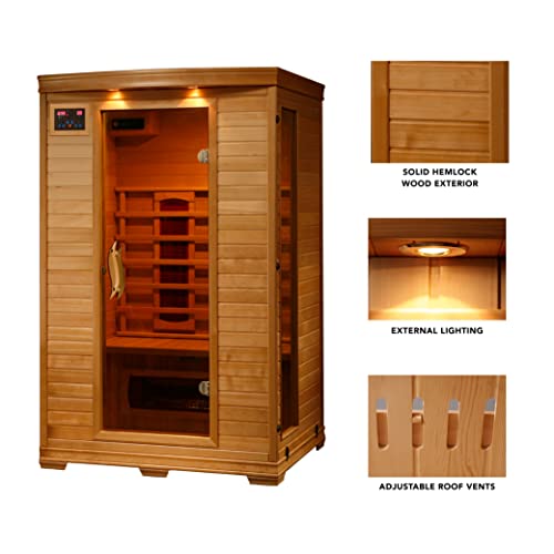 Blue Wave HeatWave BSA2406 2-Person Deluxe Ceramic Infrared Sauna, 1-2, Hemlock
