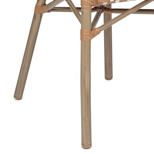 Merrick Lane Celia Indoor/Outdoor Bistro Stack Chair Set of Four Natural & White Rattan Light Natural Frame
