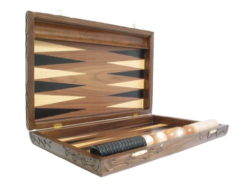 Neroulia 19" Carved Walnut Backgammon Set with Racks Brown