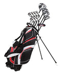 PRECISE Men's Golf Club Set Titanium Driver, Fairway Woods, Hybrid, Irons, Putter, Stand Bag, 4 H/C's Red