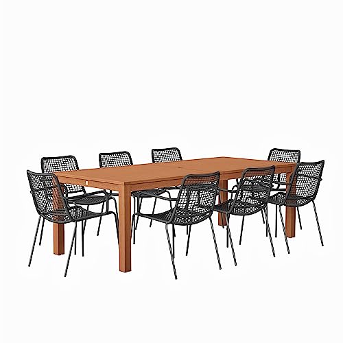 Amazonia Edinburgh 9-Piece Outdoor Rectangular Dining Table Set Eucalyptus Wood Amazonia