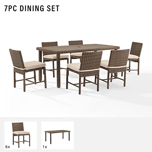 Crosley Furniture Bradenton 7-Piece Outdoor Dining Set Weathered Brown with Sand Cushions